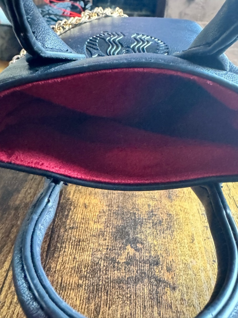 Starbucks Black Mini Tote with Red Lining and Gold Chain strap * - Picture 5 of 9